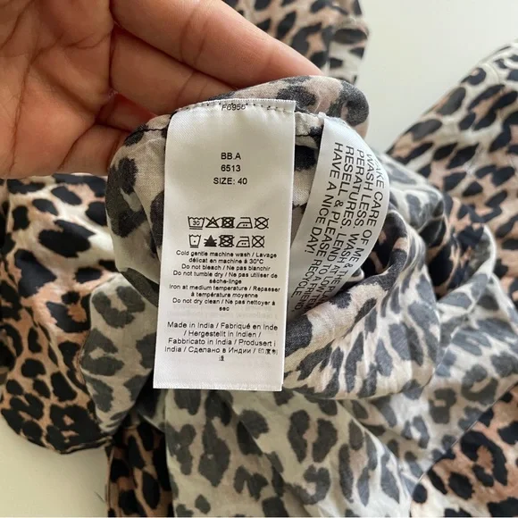 Ganni Leopard Print Button Down Blouse Black Tan Size 40 (US 8) Animal Print Top - Picture 9 of 10